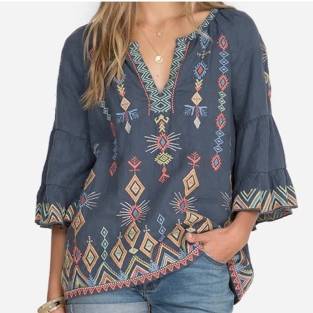 Johnny Was Multicolor Embroidered Blouse